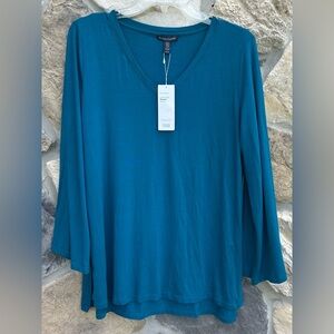 NEW Eileen Fisher Jersey Knit Top Size XS Blue Quiet Luxury Spring Closet Staple